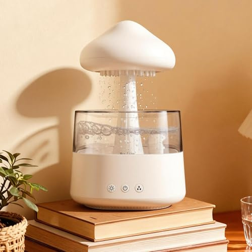 Humidifier for Bedroom, Air Humidifier with Rainfall Sounds, Air Humidifier with LED Night Light for Home, Living Room, Office, Kids, Baby Nursery & Plants