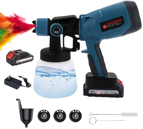 Warihaei Cordless Paint Sprayer with Battery, Handheld HVLP Paint Gun with 3 Spray Patterns & 3 Nozzles,Electric Paint Sprayers for House Painting Graffiti Wall Fence Furniture DIY Projects