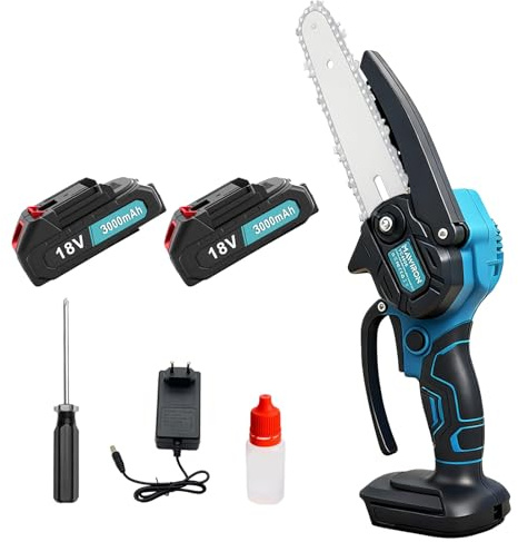 JUTOSGSKW 6-Zoll Mini Akku Kettensäge, 18V Handkettensäge mit 2x3000mAh Akku und Ladegerät, kabellose Kettensäge für Baumtrimmen, Astschneiden, Gartenpflege, Holzarbeiten & Camping