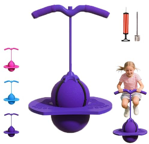 Balance Jump Board Ball Kids, 2026 Neu HüPfball mit Griff, HüPfball Kinder mit Stange, Pogo Sprungball, Rutschfeste Unterseite, Ideal füR Indoor & Outdoor Balance-Training (Lila)