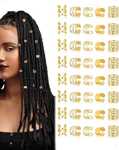 KONFEN 40 piezas de colgantes dreadlocks de metal, pinzas para el pelo en espiral, joyas, perlas en espiral accesorios moda trenzas africanas Kpop decorar hombres mujeres, dorado