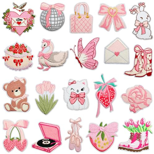 20 Stück Rosa Thema Aufnäher Patches zum Aufbügeln,Flicken zum Aufbügeln,Bügelbilder für Textilien,für Kleidung Rucksack Jacken Jeans Hemd DIY Handwerk