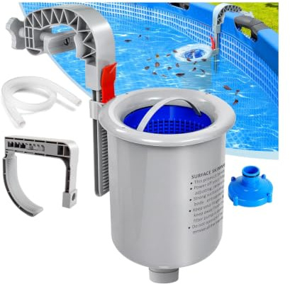 ZUSKYZU Skimmer de surface, hauteur réglable, diamètre 18 cm, avec panier filtrant amovible, pour piscine hors-sol et piscines gonflables avec anneau d'air