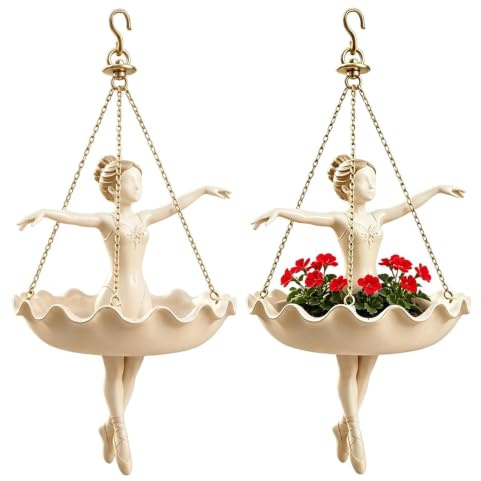 Pot De Suspendu Ballerine - 2 Sets 20 Cm Planteur Suspendu Ballerine | Avec Figurine Ballerine, Chaînes Dorées Résistantes - Pour Succulentes, Vignes, Lierre, Araignées