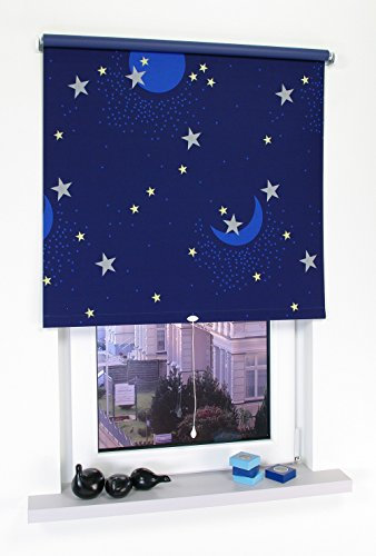 deko-raumshop Verdunkelungsrollo Schlafzimmerrollo Springrollo Schnapprollo Rollo Stoff mit Motiv lichtundurchlässig Raum verdunkelnd Montage Wand Decke Hitzeschutz (60 x 180 cm, Sternenhimmel)