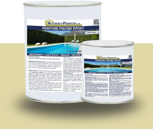 MATPRO - Peinture Piscine Epoxy - Sans Solvant - Très Haute Adhérence sur Béton, Ciment, Enduit - Application Travaux Neufs/Réparation - Ivoire - 2.5Kg