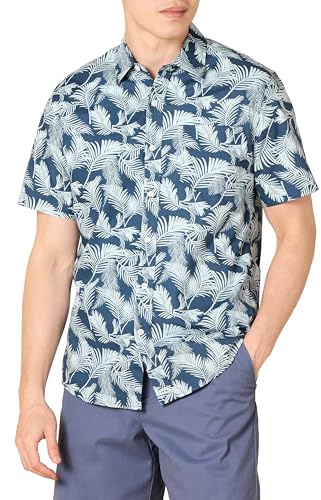 Amazon Essentials Camisa de Corte Ceñido con Mangas Cortas, Botones y Estampado Hombre