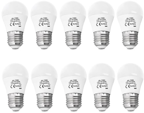 JANDEI – 10er-Pack Mini-G45-LED-Lampen, E27-Fassung, 7W (entspricht 60W), 630 Lumen, 4200K, nicht dimmbar, ideal für Deckenleuchten, Nachttischlampen, Schlafzimmer, Schreibtische