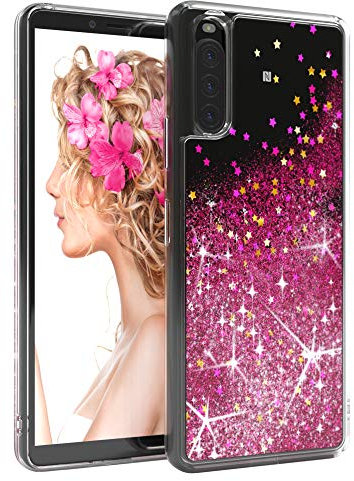 EAZY CASE Hülle kompatibel mit Sony Xperia 10 II (2020) Schutzhülle mit Flüssig-Glitzer, Handyhülle, Schutzhülle, Back Cover mit Glitter Flüssigkeit, TPU/Silikon, Transparent/Durchsichtig, Pink