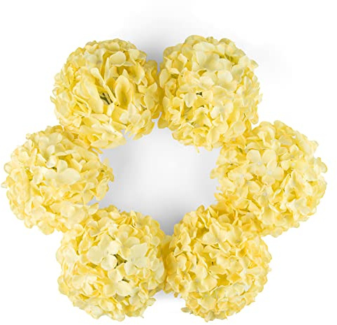 DuHouse Hortensien Kunstblumen, seidenblumen Köpfe,6 Stück, Gelb