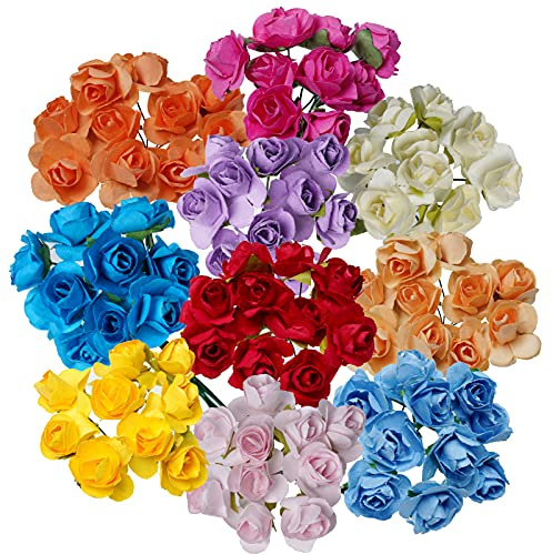 Haakong 240Pcs Artificial Paper Rose Mini Rose Flower Mini Paper Flower Crafts Artificial Paper Flowers (Random Color)