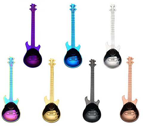 Siqi Cuillères à café de Guitare, 7 pièces colorées en Acier 304 cuillères à café Musicales cuillères à thé Mignonnes Ensemble Agitation/mélange/Sucre/Dessert/Confiture/cuillère à crème glacée