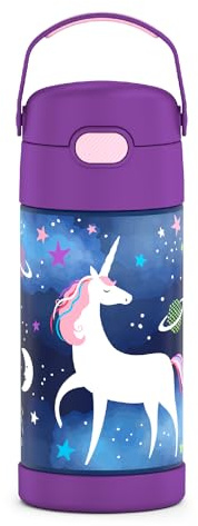 Thermos 12 Ounce Stainless Steel Vacuum Insulated Straw Bottle, Space Unicorn