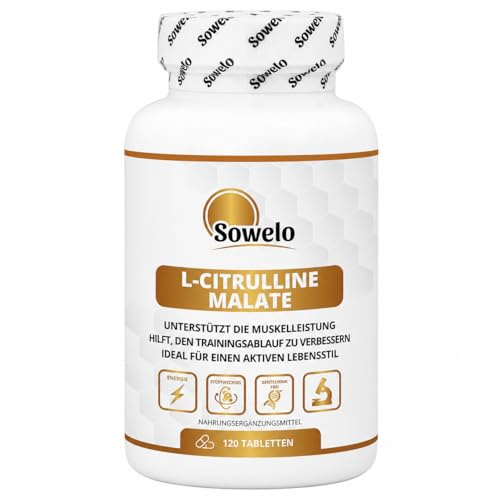 L-Citrullin Malat 2000 mg – 2:1 Verhältnis – 120 Tabletten – Hochdosierte Aminosäure – Beliebt im Training, Kraftsport & Pre-Workout – Gute Aufnahme, Ohne Zusätze – EU-Herstellung – Sowelo