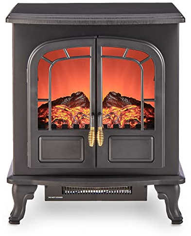 LIVIVO Electric Stove Heater Fireplace with Realistic LED Flame Log Effect, 2000W, Independent Light and Heat Controls, Flame Effect, Temperature Control, Flat Back, Straight viewing Angle (Black)