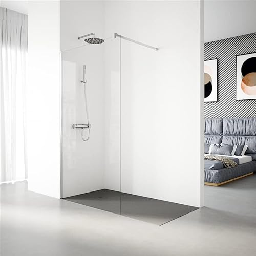 REALSHOWER Mampara de Ducha Fija Medidas (100 a 101) x 195 cm | Frontal, 1 Hoja Fija, Reversible, Ancho Ajustable, Vidrio 6 mm, Antical, Barra Estabilizadora, SERIE 100, Plata Brillo