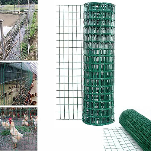 Garden Fence Green PVC Coated Wire Mesh Fencing Rolls 0.9m x 10m Hot Dipped Galvanized Netting 100mm x 75mm Hole Size Holland Wire mesh Anti-Rust Chicken Wire Fencing for Garden Outdoor