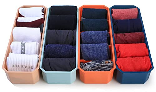 Fulushouxi 4 Pezzi Organizer Cassetti, Contenitori per Calzini Biancheria Intima, Organizzatore per Cassetti Armadio, Divisori per Cassetti Casa, Reggiseni, Calzini, Mutandine