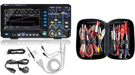 PeakTech 1400 Digital Oszilloskop, 2 Kanal, 5 MHz, 100 MS/s, USB Schnittstelle, PC Software, Schwarz & Peak Tech P 8200 – Messzubehör Set für Digital Multimeter, Prüfkabel Set 14-teilig inkl. Tasche