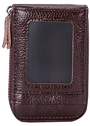 Leder Kreditkartenetui,Geldbörse für Damen Herren Kreditkartenmappe Kartenetui Visitenkartenetui Mit Reißverschluss Mini Portemonnaie Brieftasche Slim Wallet Kartenhalter Geldbeutel Geschenk,Braun