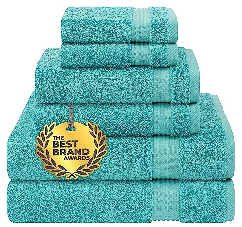 Cotton Paradise Juego de Toallas de 6 Piezas, 100% algodón Turco Suave y Absorbente para baño, 2 Toallas de baño, 2 Toallas de Mano y 2 paños, Juego de Toallas Azul Turquesa