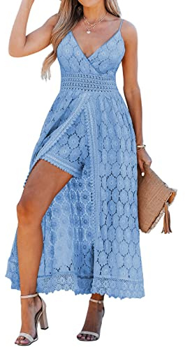 CUPSHE Femmes Été Faire glisser fronces Smocks Combinaison Robe Col en V Sangles Speghetti Dos nu Maxi Haut Bas