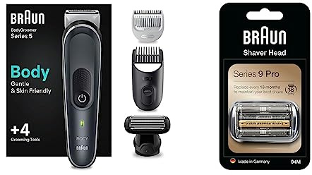 Braun Bodygroomer, Körperpflege- und Haarentfernung für Herren & Elektrorasierer Ersatzscherteil 94M, Silber, kompatibel mit Series 9 Pro und Series 9 Rasierern