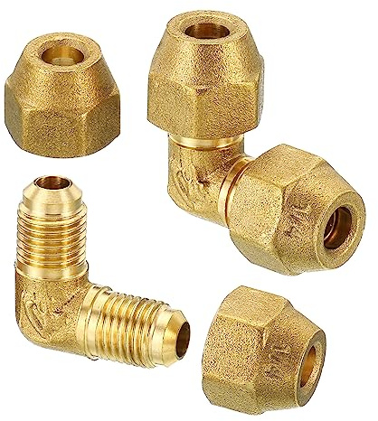 PATIKIL 1/4 x 1/4 Laiton Tuyau Raccord, 2 Paquet Flare 90 Degré Coude Tube Raccord Tuyau Adaptateur Connecteur avec Écrou pour Climatisateur Réfrigération Plomberie