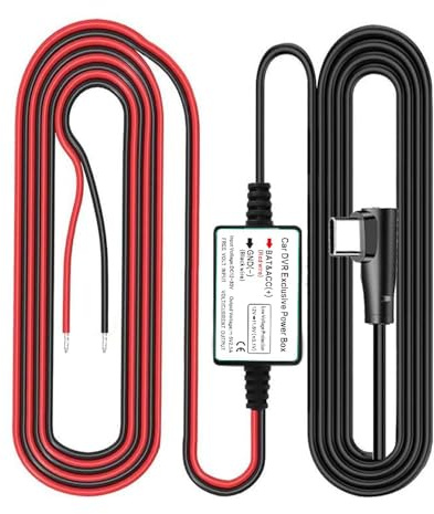 Gebildet Dash Cam Hardwire Kit, Typ C USB-port, DC 12V - 24V till 5V/2.5A Max Billaddare Kabelsats med säkring, Lågspänningsskydd för Dash Cams Kameror