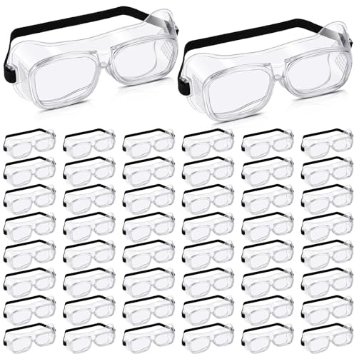 Tellegloww 50 Pairs Safety Goggles, Anti-fog Anti-scratch Clear Lens Protective Glasses, Lightweight Eye Protection for Lab, Chemistry, Construction, Dust and Onion Use