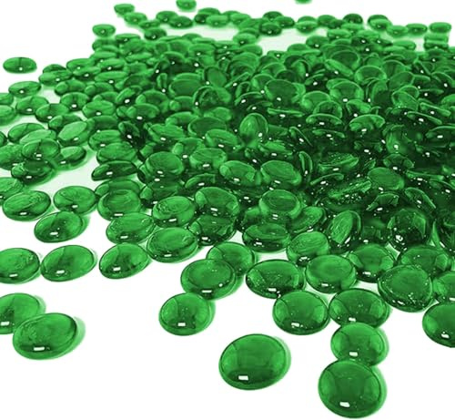 ARSUK Galets en verre vert 450g - Lot de 100 billes plates (1,8–2 cm) - Pierres précieuses décoratives en verre pour vase, pierres d’aquarium, loisirs créatifs, décoration de table, centres de table
