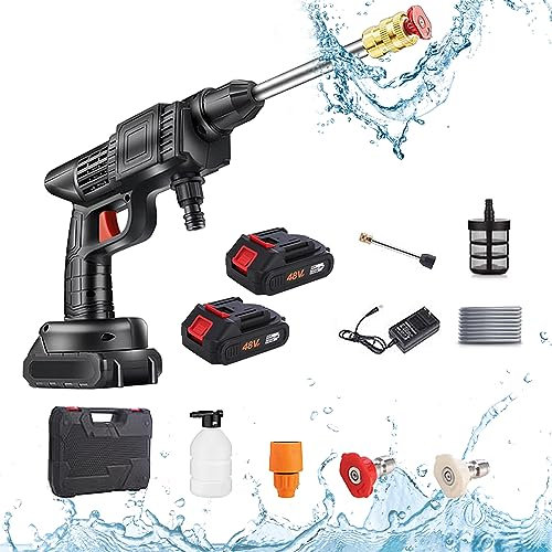 Cordless Pressure Washer,Portable High Power Washer Gun with 2PCS Rechargeable Battery,Handheld Power Cleaner Water Gun for Car/Fence/Floor/Patio Cleaning