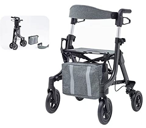 Gehgestell 2-in-1-Rollator, mit Rädern und Sitz, Doppelbremssystem, leichter Rollator, verstellbarer Griff, Stockhalter und Aufbewahrungstasche, zusammenklappbare Mobilitätshilfe für ältere Menschen