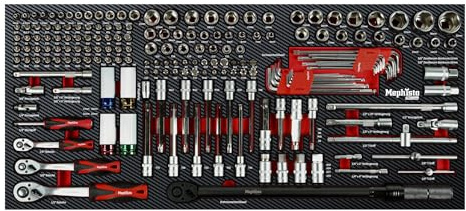 Mephisto Werkzeugeinlage Werkzeug Set Pro Line Werkstattwageneinlage mit Nuss-Ratschen-Set, Innensechskantschlüssel, Bits in Soft Inlay in Carbonoptik metrisch