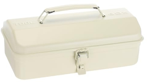 sourcing map Tool Box 11.4 Portable Steel Tool Box Hip Roof Style with Metal Latch Closure Tool Chest for Household Workshop Car, White