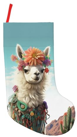 HJTRW Grande chaussette de Noël à suspendre pour cheminée - 45,7 cm - Motif lama mexicain - Cactus - Décorations de Noël à suspendre pour sapin de Noël - Sacs à friandises pour fêtes et vacances