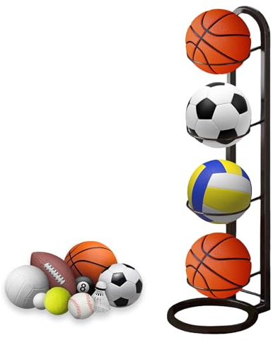 NUWIQ Fotbollsställ med 4 våningar, bollförvaringsställ, vertikalt fotbollsställ, för basket, fotboll och volleyboll