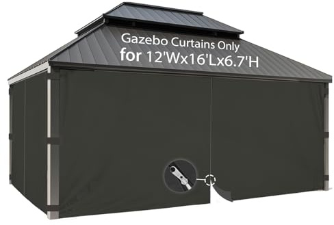 FoundGo 12'x16' Gazebo Universal Replacement Privacy Curtain for 12'Wx16'Lx6.7'H Water Resistant Gazebo Side Wall Privacy Panel Shade Screen Panels with Zipper for Outdoor Pergola Patio (Black) 4pc