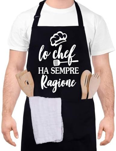 Halinuia Grembiule Cucina Uomo Divertente, Grembiule Masterchef Divertenti Personalizzato da Cucina, Regolabile, Impermeabile, Nero per Ristorante Bar, per Papà Cuoco Chef Marito