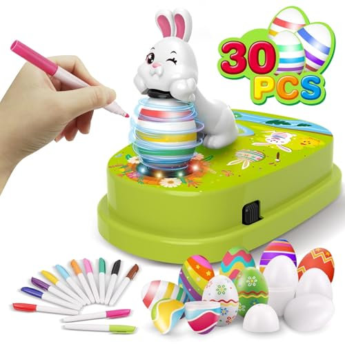 HaoVrisn Ostern Bemalen Maschine Kinder, Bastelset Ostereier zum Bemalen Set Mit 30 Weiße Eier, 30 Schlüsselbänder und 12 Stifte, Ostern Basteln 3-10 Jarhe Ostergeschenke Ostereier zum aufhängen