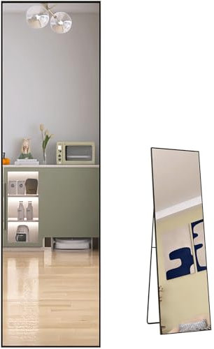 Generisch Ganzkörperspiegel 40 x 140 cm, Anlehnen Rechteckig Standspiegel, Groß Wandspiegel Ankleide Eitelkeitsspiegel für Wohnzimmer Bodenspiegel Ganzkörper für Schlafzimmer Schwarz Rahmen