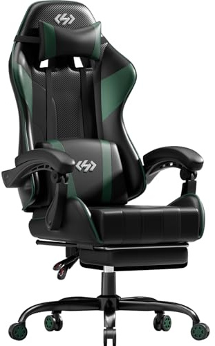 HLONONE Gaming Stuhl, Ergonomischer Gaming Sessel mit Taschenfederkissen, Racing Gamer Stuhl mit Fußstütze, Lendenwirbelstütze, Verstellbarer Bürostuhl 150 kg Belastbarkeit, PC Stuhl Schwarz-Grün