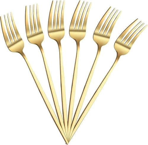 MIXEL Golden Cutlery Kitchen Fork Set, Elegant Gold Finish, Designed to Suit Any Occasion, Resistant to Tarnishing & Corrosion, Robust Material, Ergonomic Design, Smooth Edges (6 PCS)