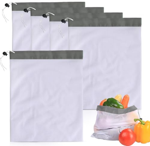 UESDU 10 Stück Netztasche für Gemüse, Wiederverwendbar Einkaufstasche Tragbare Netzbeutel mit Kordelzug Einkaufsnetz Gemüsenetz Mesh Tasche Netztasche Sandspielzeug Groß