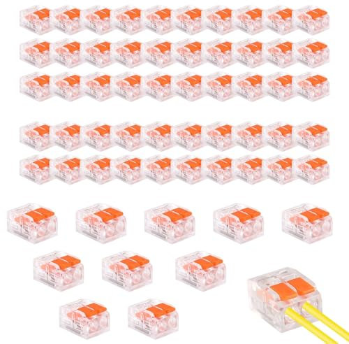 50 connettori per cavi con leva di azionamento, morsetti di collegamento a 2 poli, morsetto di collegamento per cavi fissi