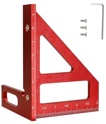 WolfPawn Red 3D Multi-Angle Measuring Ruler,45/90 Degree Aluminum Alloy Woodworking Square Protractor, Drawing Line Ruler, Miter Triangle Ruler Layout Measuring Tool for Woodworking