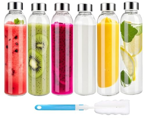 Witeygai Lot de 6 bouteilles d'eau vides en verre avec couvercles, réutilisables et transparentes avec bouchons, 500 ml, pour jus, lait, café, boissons chaudes et froides