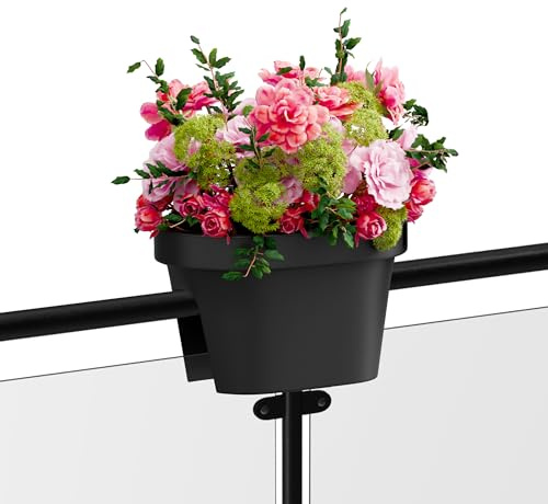 Blumenkasten für Balkongeländer – Blumentopf mit Clips für runde & eckige Geländer bis 6 cm – UV-beständig, formstabil – mit Ablauf – 2 Größen, 3 Farben – Balkon Pflanzkübel (2x Schwarz, 40x27cm)