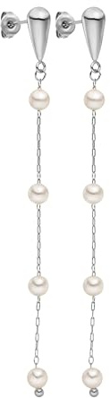 Purelei Dewdrop Ohrringe – Elegante Hänger mit Muschelperlen an feiner Kette – Edelstahl 18K vergoldet – 75 mm Länge – Festlicher Perlenschmuck für Damen – Gold/Silber/Roségold (Silver)