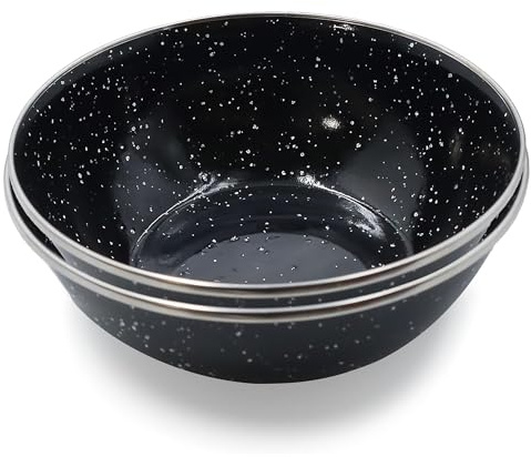 Navoys 2 Enamel Camping Bowls - Black, Heat Resistant, Ideal Accessory for Camping, Picnic, Hiking, Fishing (2 Bowls)